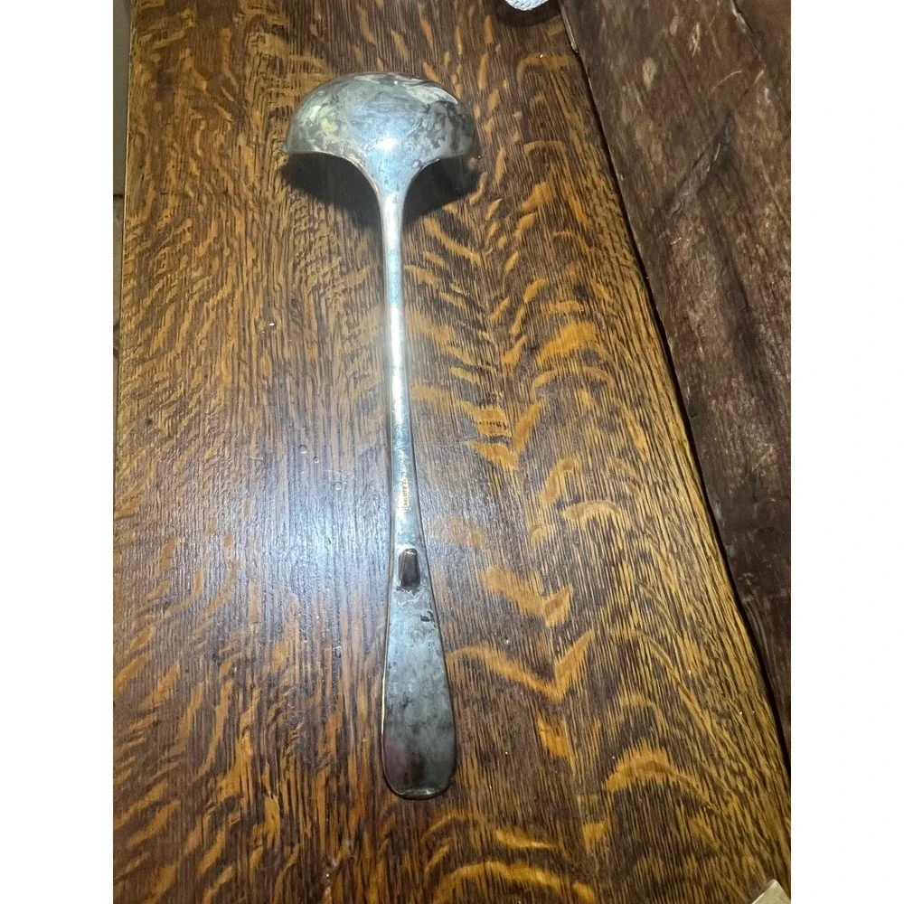 Leonard Silverplate Ladle VTG  Italy Fiddle Handle Pot Hook Serving Spoon 12in